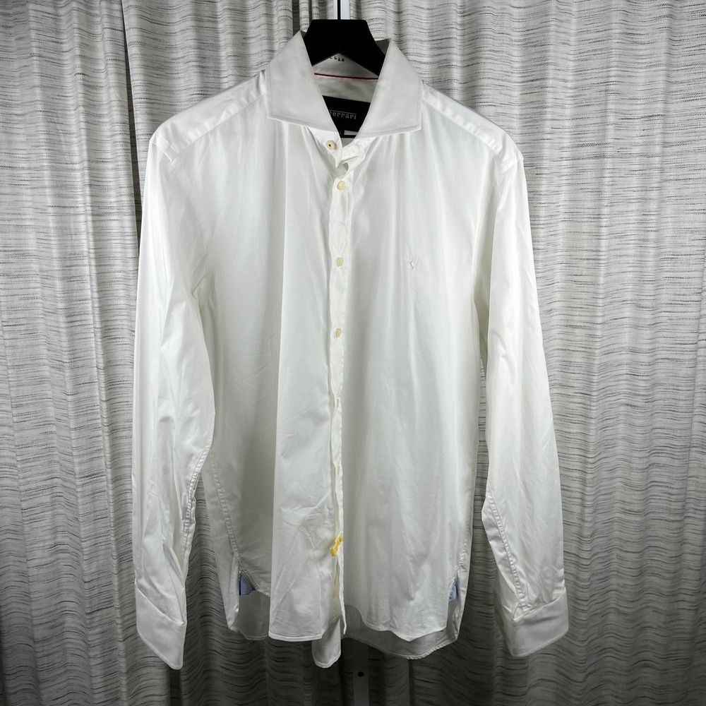 Scuderia Ferrari Mens XL White Button Down Shirt‎ Portugal Cotton Long Sleeve